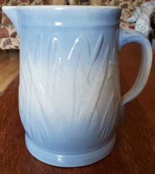 Antique Blue And White Cattails & Dragonfly Stoneware Pottery Pitcher