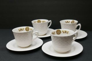Set Of 4 Gold Medallion Enoch Wedgwood Tunstall Tea Cups And Saucer W Gold