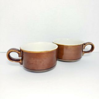 Vintage Hall Brown Coffee Mugs Set Of 2 Restaurant Ware 8 Oz Usa Soup Cup