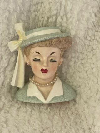 Vintage 1958 Lady Head Vase Napco C3342a Lucy Green 4 1/2”