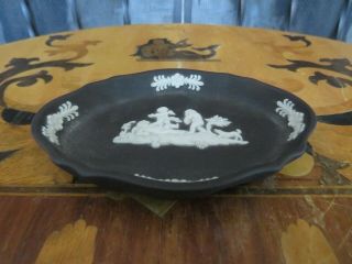 Vintage Wedgwood Black Jasperware Cupids Cherubs Oval Scalloped Dish Tray