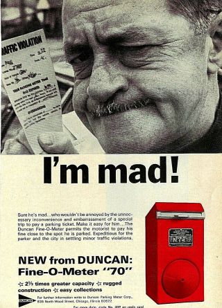 1966 Duncan Fine - O - Meter " 70 " Traffic Ticket Payment Exp Meter Vintage Print Ad