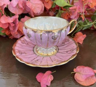 Vintage Fan Crest 2648 Tea Cup & Saucer Fine China Hand Painted Pink/lavendar
