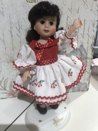 Effanbee 8.  5” Bruenette Doll Ginny Type In Red Cherries Dress & Stand