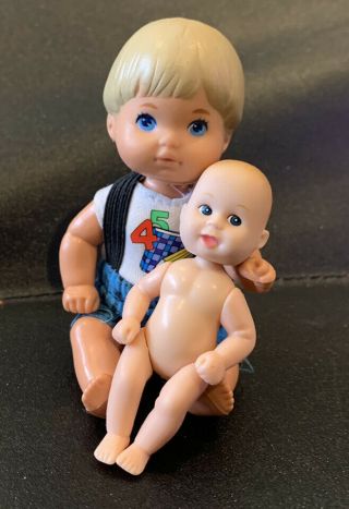 1995 Mattel Teacher Barbie Boy Doll Painted Hair 4.  5” & 2.  75” Adorable Nude Baby