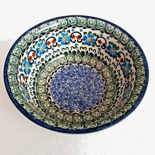 Polish Pottery Ceramika Artystyczna Unikat 6 " Bowl,  Blue - Green - Rust - Black
