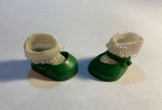 Vintage Vogue 8 " Ginny Doll Green Signature Vinyl Shoes,  Tricot Socks 1950s