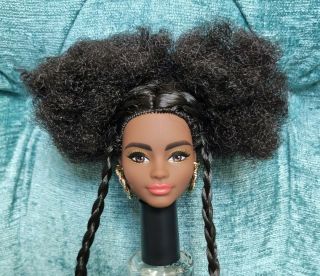 Barbie Doll Head African American Curly Hair With Braids For Ooak / Hybrid