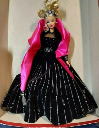 1998 Happy Holidays Barbie Doll - Black Velvet Gown W/silver Sparkle C155