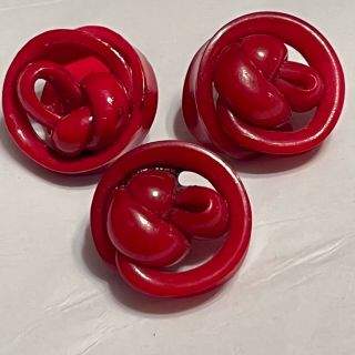 Vintage Extruded Celluloid Buttons Red Knots