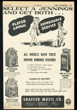 1947 Jennings Standard Chief De Luxe Slot Machine Vintage Trade Print Ad