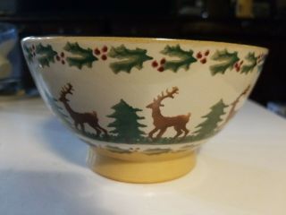 Nicholas Mosse Spongeware Pottery 6 " X 3 1/2 " Reindeer/holly Bowl Ireland Euc