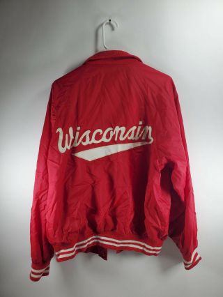 Vintage University Of Wisconsin Badgers Nylon Jacket Snap Front Red Xl