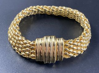 Vintage Gold Tone Bracelet Ornate Magnetic Closure Runway 8”