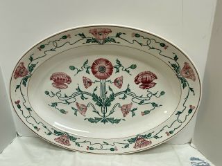 Antique Villeroy & Boch Dresden,  Germany Oval Serving Platter W/ Red Flowers