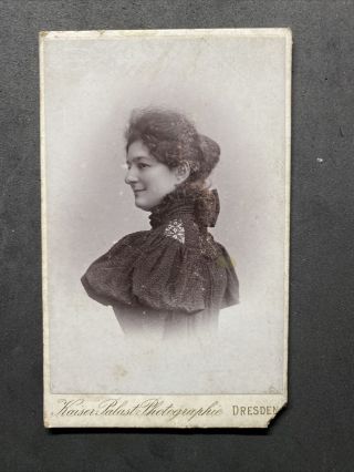 Victorian Carte De Visite Cdv: Lady Lace Gown 1892 Signed: Picture Back Dresden