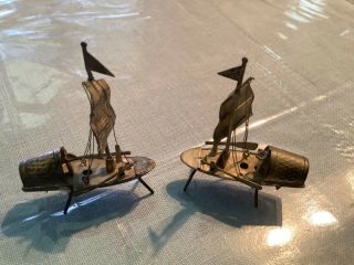 Two (2) Antique Silver Chinese “ Junks “ Miniature Ships
