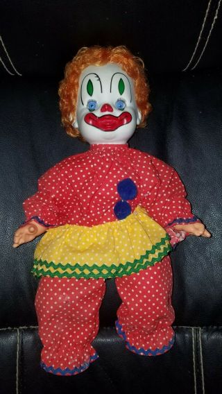 Vintage 1981 Rubber Face Clown Doll Stuffed Blue Eyes Perfekta Gatabox 12in