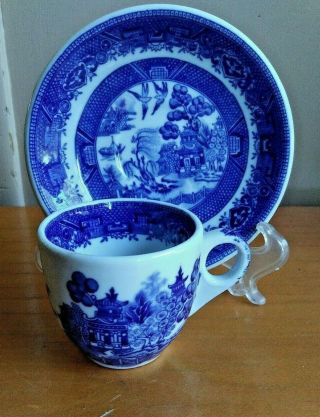 Vintage Shenango Restaurant Blue Willow China Demitasse Cup & Saucer Usa