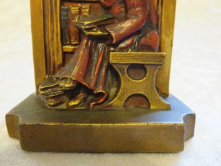 antique LV Aronson single bookend monk reading in library painted metal brass? 3