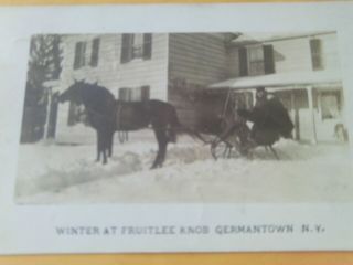 1912 Rppc Postcard Snow Horse Sled Fruitlee Knob Germantown York Dpo Cancel
