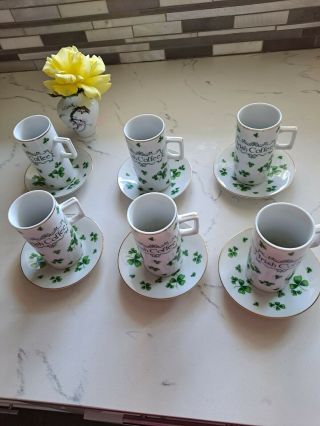 Lefton China Irish Coffee Cup And Saucer Shamrocks Hand Painted 4 " St Patrick’s