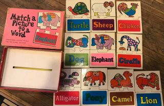 Vintage Otagiri Picture Word Matching Learning Game 1960s Set Flower Power Anima