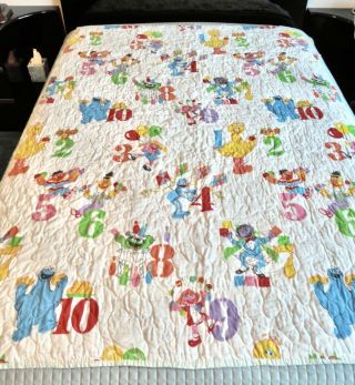Vintage Sesame Street Twin Quilt/bedspread Counting 1 - 10 73 " X 58 " Big Bird Plus