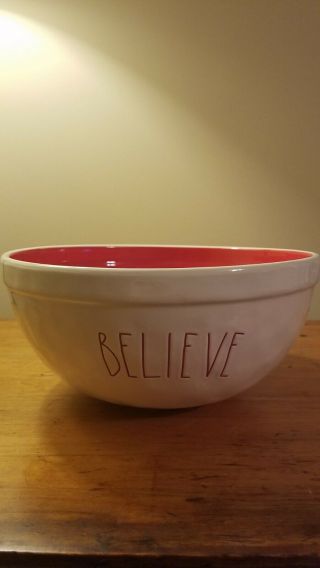Rae Dunn Large " Believe " Mixing Bowl Christmas/holiday Ivory/red 