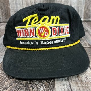 Vintage Team Winn Dixie Racing Nascar Rope Braid Snapback Hat Cap Black Yellow