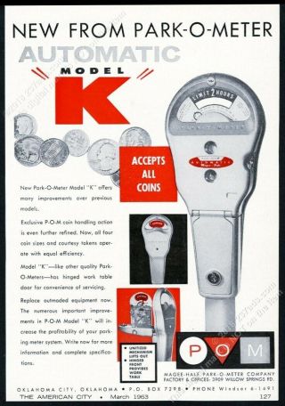 1963 Magee Hale Park O Meter Parking Meter Model K Photo Vintage Trade Print Ad