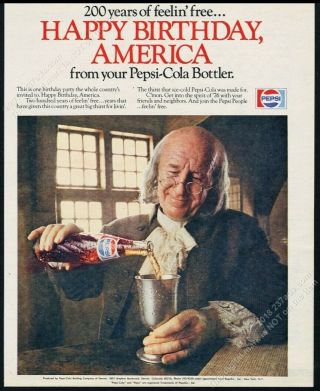 1976 Pepsi Cola Usa Bicentennial Theme Happy Birthday America Vintage Print Ad