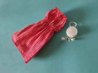 Vintage Barbie Doll Dress Red & White Gingham Checkered With Shoes & Purse