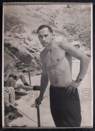 Climber Sport Handsome Shirtless Man Muscle Physique Ussr Vintage Photo Gay Int