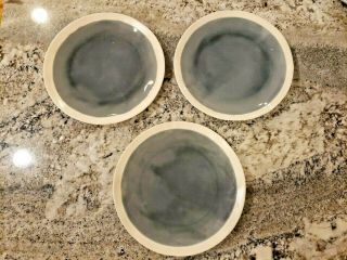 Set Of 3 World Market Stoneware Circle Glazed Blue Dinner Plates China 10.  5 "