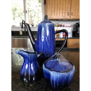 Blue Mountain Pottery Sugar Creamer Set Coffee/tea Pot Blue Drip