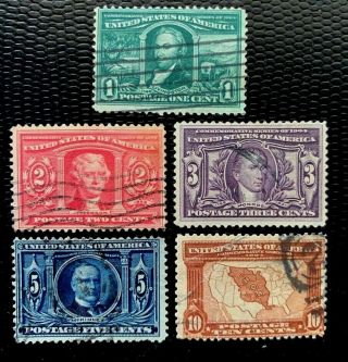 Us Stamps Sc 323 - 327 Louisiana Purchase Issue Complete Set Cv:$85