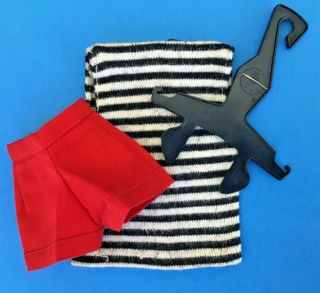 Vintage Barbie Black&white Stripe Tee W/red Shorts Fashion Pak 1962 - 1963 Euc