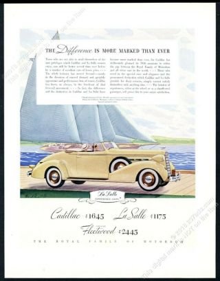 1936 Cadillac La Salle Convertible Coupe Car Sailing Yacht Art Vintage Print Ad