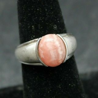 Vintage Sterling Silver 925 Pink Rose Quartz Ring Size 8,  5.  9g (r3w)