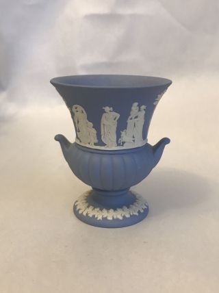 Vintage Wedgwood England Miniature Grecian Blue & White Jasperware Urn/bud Vase