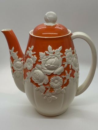 Vintage Moriyama Mori - Machi Chocolate Pot Orange White Floral Hand Painted Japan