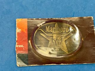 1987 Solid Brass Philip Morris Marlboro Cigarettes Long Horn Belt Buckle In Pack