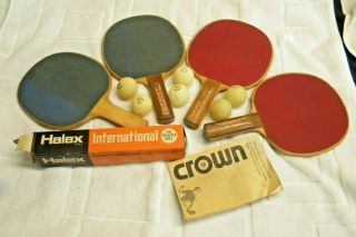 Vintage Ping Pong Table Tennis Bats Paddles And Balls Challenger Halex