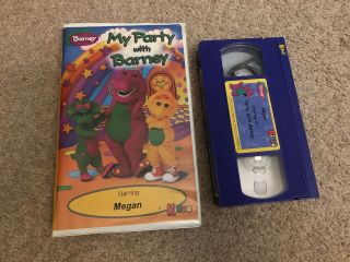 Vintage My Party With Barney Birthday Personalized Vhs Tape Megan Kideo Tape 90s