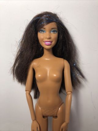 Mattel Barbie Doll 2009 Jointed African American Blue Glitter Thread Hair Pretty