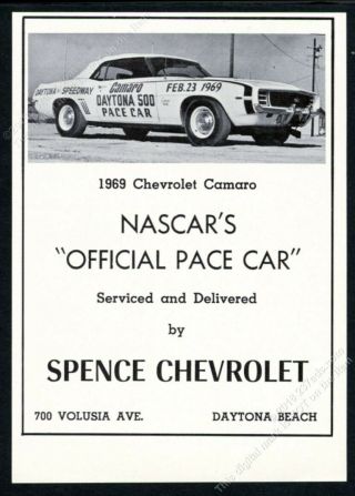1969 Chevrolet Camaro Convertible Daytona 500 Pace Car Photo Vintage Print Ad