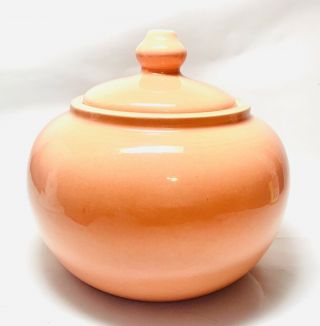 Vintage Royal Haeger Pottery Bowl With Lid Peachy Coral Pink Shiny & Bright