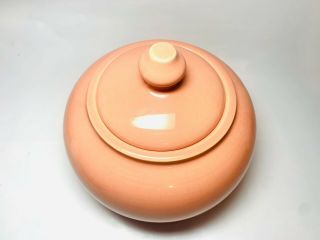 Vintage Royal Haeger Pottery Bowl with Lid Peachy Coral Pink SHINY & BRIGHT 2