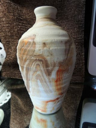 Vintage Nemadji Pottery Ribbed Swirl Vase 8 1/4 Inches Tall